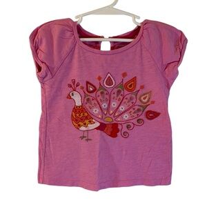 Baby Gap Girls Peacock T Shirt 3T Embroidered Boho Bird Colorful Keyhole Back